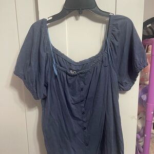 SO Gray Ruched Buttoned Blouse